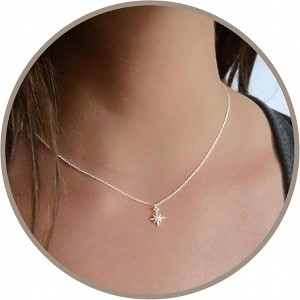 Sterling Silver Star Necklace, 15 - 17 Inches, Tiny Cubic North - Star Charm, Waterproof, Gift for Her - 1 of 4