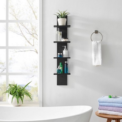 Hickory 4-Tier Floating Wall Shelf Unit