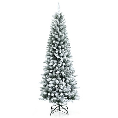 WELLFOR 7.5 ft. Pre-Lit LED White Snow Flocked Artificial