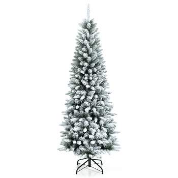 6.5ft Snow-Flocked Hinged Artificial Christmas Pencil Tree w/ 829 Mixed Tips