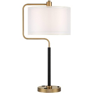 Possini Euro Design Carlyle Modern Mid Century Desk Lamp 30 1/2" Tall Gold with USB and AC Power Outlet in Base Double Drum Shades for Living Room - 1 of 4