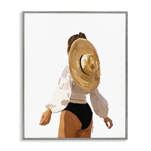 Stupell Industries Woman Draped Sun Hat Tropical Summer Vacation Framed Giclee Art - 1 of 4