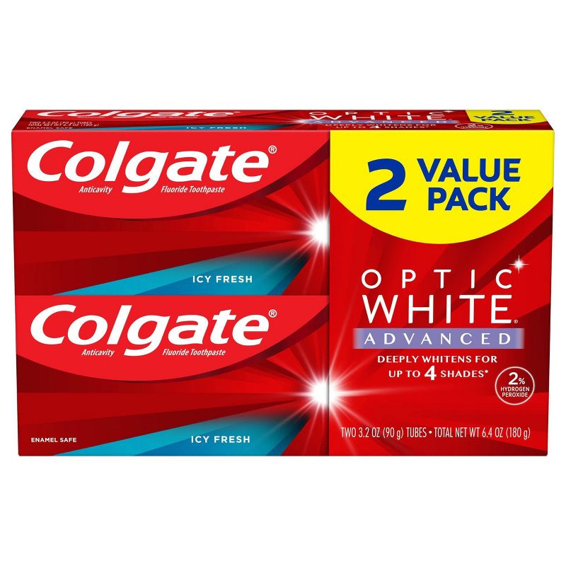 Colgate Optic White Advanced Whitening Toothpaste - 3.2oz - Icy Fresh - 3.2oz/2pk, 1 of 7