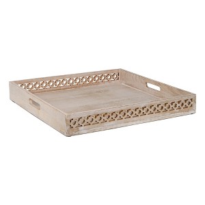 Mela Artisans Ottoman Table Tray with Handles in Whitewash Finish (Medium) - 1 of 4