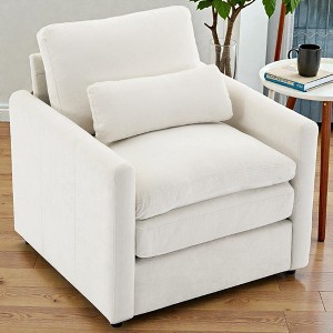 Mshliw Upholstered Armchair with Double-Layer Cushion, Chenille Fabric, Single Sofa, Deep Seating, Ergonomic Armrests and Lumbar Pillow for Living - 1 of 4