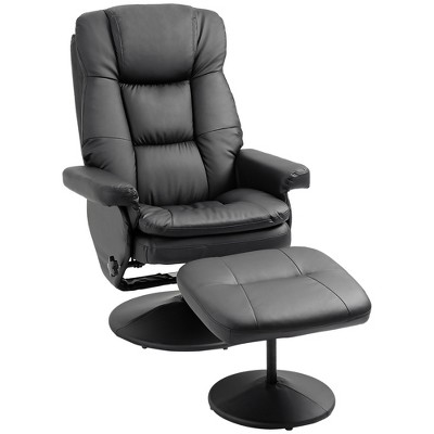 HOMCOM Recliner and Ottoman with Wrapped Base, Swivel PU Leather Reclining Chair with Footrest for Living Room, Bedroom and Office