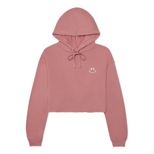 Dalix Smile Face Embroidered Fleece Cropped Hoodie Cold Fall Winter Women - 1 of 4