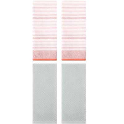 REGALWOVEN 4 Pcs Cotton Soft Comfortable Absorbent Striped Hand Towel