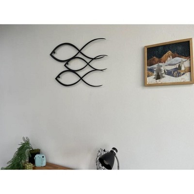 Matte Black Metal Fish Sculpture Wall Art for Indoor/Outdoor
