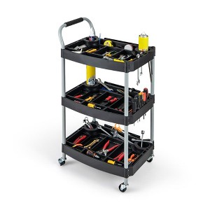 Aghana Digitals 3-Tier Black Mobile Tool Cart with Lockable Wheels, Metal & PP Construction, Ample - 1 of 4