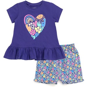 imagikids Girls Short Sleeve T-Shirt and Chambray Shorts 2 Piece Outfit Set Little Kid to Big Kid Sizes - 1 of 4