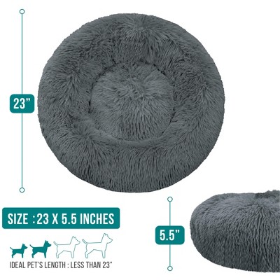 Small Gray Faux Fur Round Donut Pet Bed