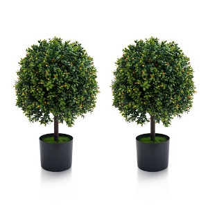 Topiary Trees Artificial Outdoor Set of 2, 20 Inch Boxwood Ball Trees Artificial Topiary Ball Tree for Porch, Home, Garden Decor - 1 of 4