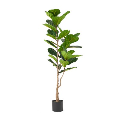 Artificial Fiddle Leaf Fig Tree, 5ft Tall Faux Plants In Plastic Nursery Pot, Faux Fiddle Leaf Tree With Realistic Texture For Indoor Outdoor