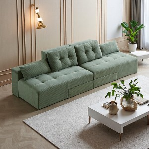 Convertible 3-in-1 Corduroy Sleeper Sectional Sofa with Ottoman & Storage - 1 of 4