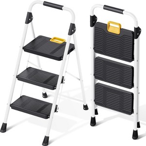 APRILSOUL Folding Ladder 800 lbs Capacity Step Stool with Safety Lock Tool Wide Steps White - 1 of 4