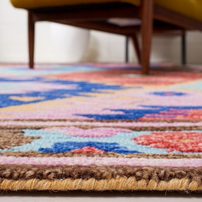Handmade Tufted Geometric Blue Wool Round Rug 7'
