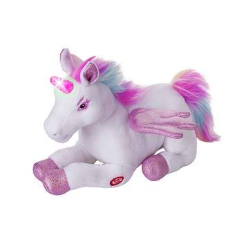 Dazmers Plush Unicorn Stuffed Animal with Flapping Wings,Magical Lights and Sounds