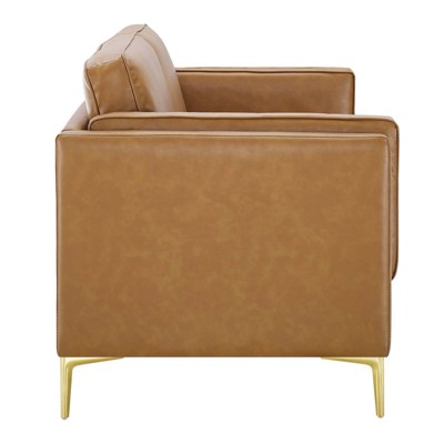 Kaiya Tan Faux Leather Sofa with Gold Metal Legs