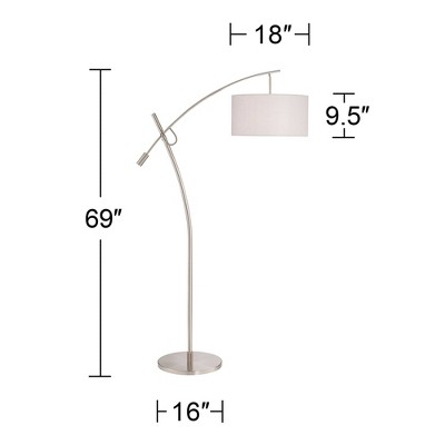 Adjustable Brushed Steel Arc Floor Lamp with Off-White Linen Shade