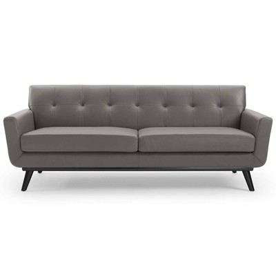 Engage Top Grain Leather Lounge Living Room Sofa Gray - Modway