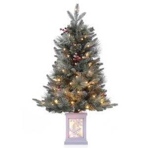 3FT/4.5FT Prelit Snow Flocked Christmas Tree, 78 LED, Tabletop Xmas Tree with Different Base for Decor - 1 of 4