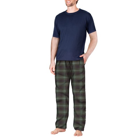 Sleephero Men's Short Sleeve Flannel Pajama Set Navy With Green