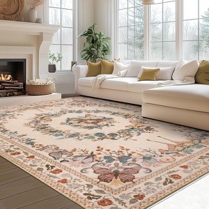 LOVEVOOK Floral Butterfly Rug for Living Room, Modern Indoor Large Area Rug for Bedroom Dining Room Home Decor, Non Slip Rugs Machine Washable - 1 of 4