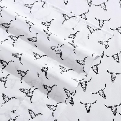 Queen White Floral Print Microfiber Sheet Set
