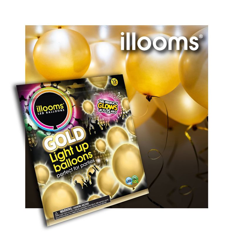 15ct Gold LED Light Up Balloons - illooms, 1 of 12