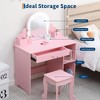 Kids Vanity with Lighted Mirror & Stool, Little Girls Vanity with Adjustable LED Light, Bookshelf, Storage Drawer & Shelves for Girls - 2 of 4