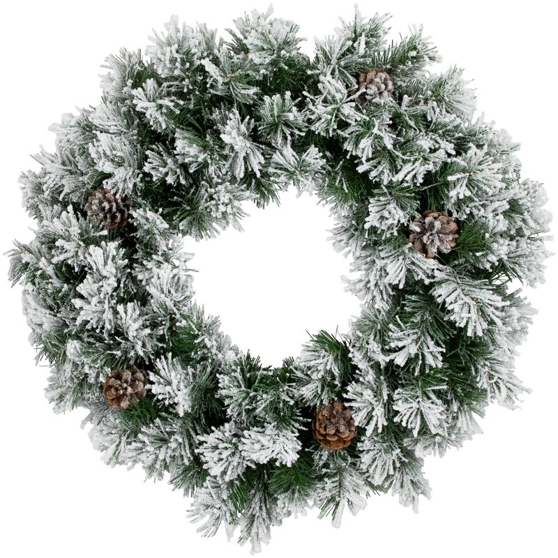 Northlight 36" Unlit Flocked Angel Pine with Pine Cones Artificial Christmas Wreath, 1 of 10