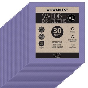 LOLA Wowables XL Swedish Dishcloths, 30 Reusable Eco Cleaning Cloths, 11" x 10", Ultra Absorbent Cellulose Sponge Towel, Compostable, Made in Germany - 1 of 4