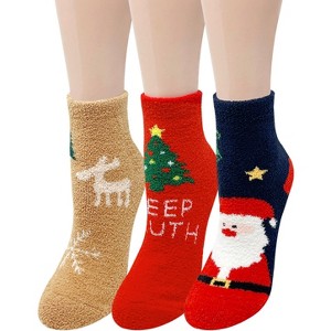 Wrapables Novelty Winter Warm Christmas Fuzzy Slipper Socks for Women (Set of 3), Santa - 1 of 4