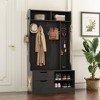Hall Tree with 6 Hooks, Coat Hanger Entryway Bench with 2 Drawers & 2 Open Shelves, Morden Hallway Coat Rack for Front Door Entrance Mudroom - 4 of 4