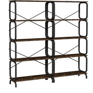 Vintage 5-Tier Tall Bookshelf, Floor Standing Industrial Bookcase, Open Display Storage Organizer with Metal Frame for Living Room, Bedroom, Office - 1 of 4