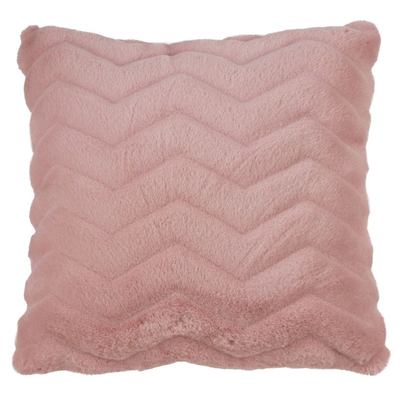 Saro Lifestyle Chevron Faux Fur Poly Filled Throw Pillow, 18", Pink, 1 of 4