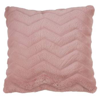 Saro Lifestyle Chevron Faux Fur Poly Filled Throw Pillow, 18", Pink