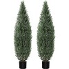 Set of 2 Potted 3FT Faux Cedar Trees - Lifelike UV-Protected Topiary for Front Door Decor, Porch, Garden, and Entryway - Indoor/Outdoor Use - 2 of 4