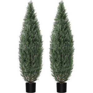 Set of 2 Potted, Faux Cedar Trees - Lifelike UV-Protected Topiary for Front Door Decor, Porch, Garden, and Entryway - Indoor/Outdoor - 1 of 4