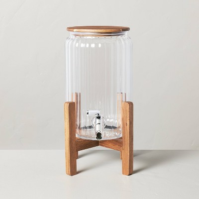 2gal Ribbed Clear Plastic Beverage Dispenser with Stand & Wood Lid - Hearth & Hand™ with Magnolia