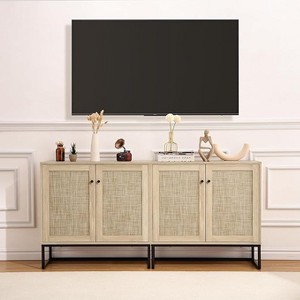 Rattan Storage Cabinet Set of 2,  Accent Sideboard Buffet Cabinet with Rattan Doors, Console Table for Living Room, Entryway, Kitchen - 1 of 4