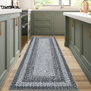 Washable Area Rug, Vintage Accent Rug, Braided Print Carpet, Low Pile Non-Shedding Kitchen Rugs with Non Slip Backing, Foldable Rug - 1 of 4