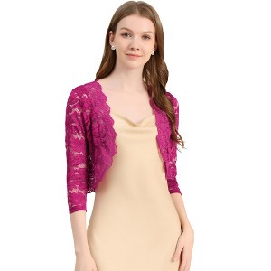 INSPIRE CHIC Women's Elegant 3/4 Sleeve Sheer Floral Lace Open Front Crop Shrug - 1 of 4