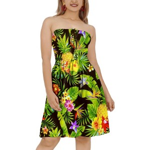 HAPPY BAY Women's Tube Dress Mini Smocked Top One Size Black Leaves - 1 of 4