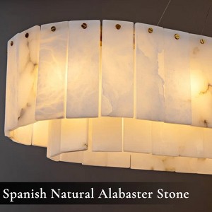 14-Lights Drum Rectangle Alabaster Chandelier - 1 of 4