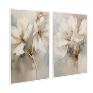 Kate and Laurel Sylvie Beaded Abstract Botanical Floral Linen Painting 1 and 2 Framed Canvas Art Set by The Creative Bunch Studio - 1 of 4