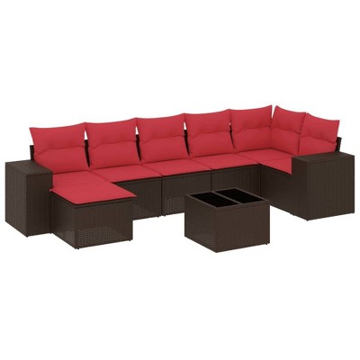 vidaXL Patio Sofa Set Black, Blue PE Rattan, Powder-Coated Steel
