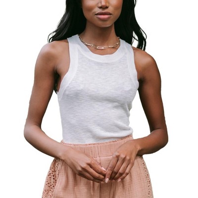 Amaryllis Women's Ribbed Tank Top Sleeveless Lightweight Stretch Knit Round Neck Fitted Basic Layering Essential