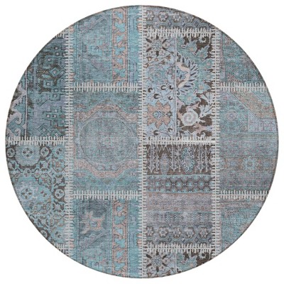 Teal Blue Aqua And Beige Patchwork Washable Indoor Outdoor Area Rug